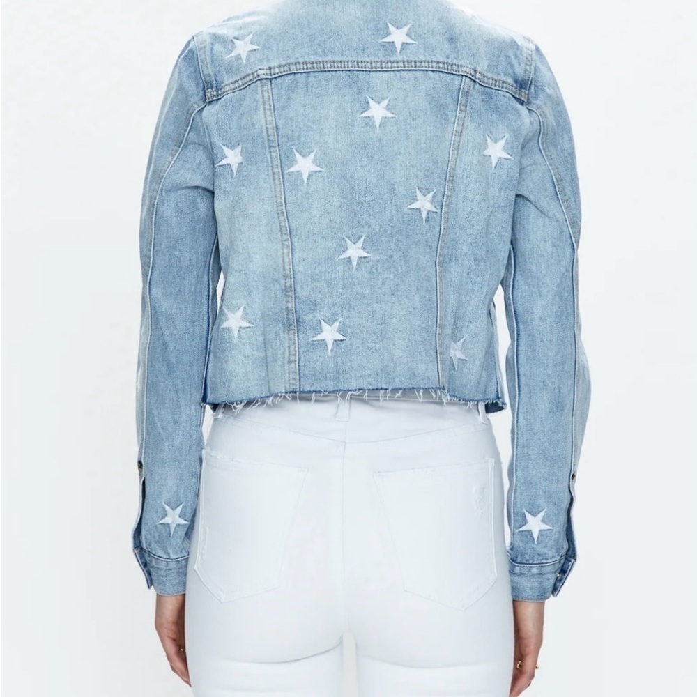 Pistola Brando Star Embroidery Denim Jacket in a light wash with a raw hem. - Picture 12 of 14